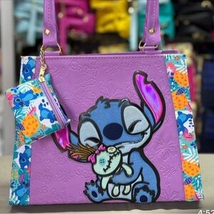 Stitch Purple Handbag with Pouch